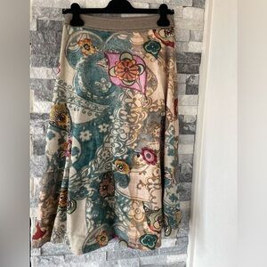 Women ALDO MARTINS Beige Multicolor Fantasy Artsy Print  Midi A Line Skirt-Small